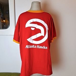 VINTAGE Yellow and Red Atlanta Hawks NBA Shirt by Hardwood Classics and Majestic